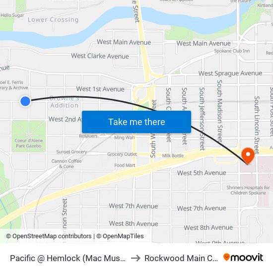 Pacific @ Hemlock (Mac Museum) to Rockwood Main Clinic map