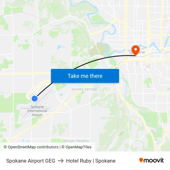 Spokane Airport GEG to Hotel Ruby | Spokane map