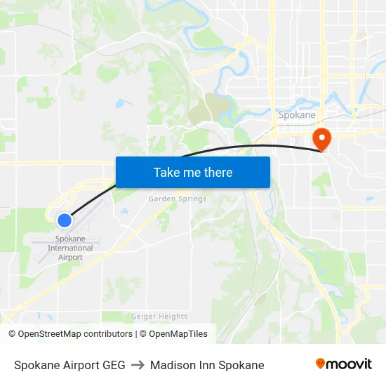 Spokane Airport GEG to Madison Inn Spokane map