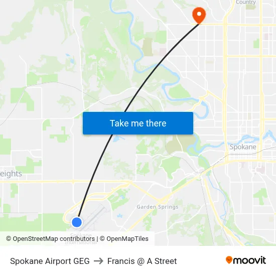 Spokane Airport GEG to Francis @ A Street map