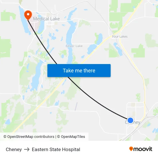 Cheney to Eastern State Hospital map
