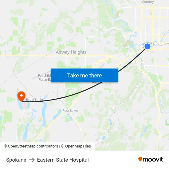 Spokane to Eastern State Hospital map