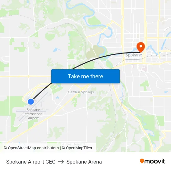 Spokane Airport GEG to Spokane Arena map