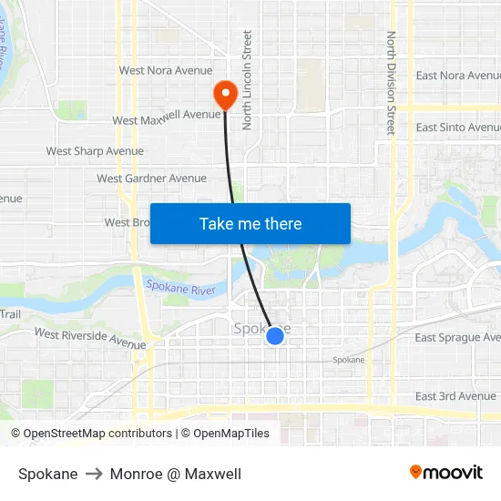 Spokane to Monroe @ Maxwell map