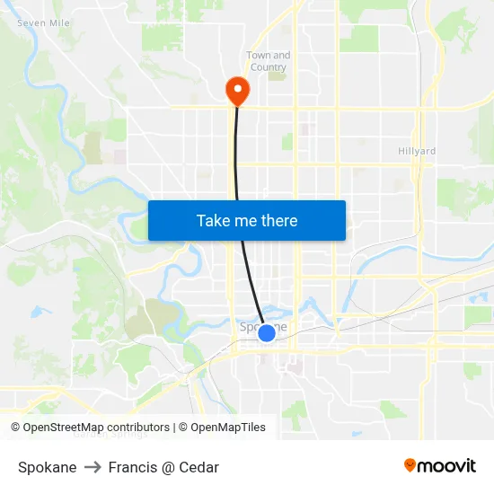 Spokane to Francis @ Cedar map
