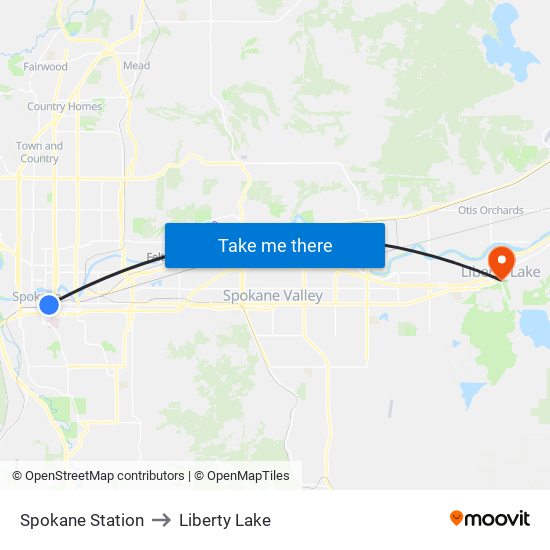Spokane Station to Liberty Lake map