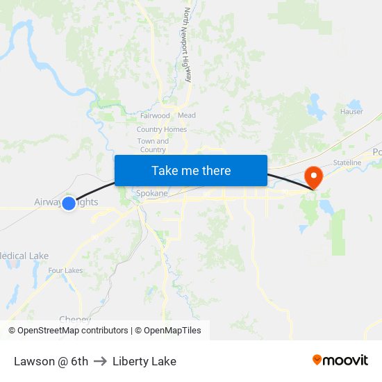 Lawson @ 6th to Liberty Lake map