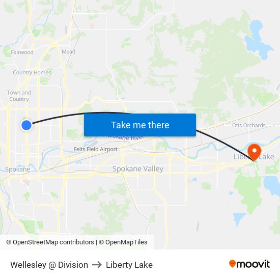 Wellesley @ Division to Liberty Lake map