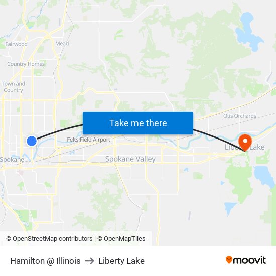 Hamilton @ Illinois to Liberty Lake map
