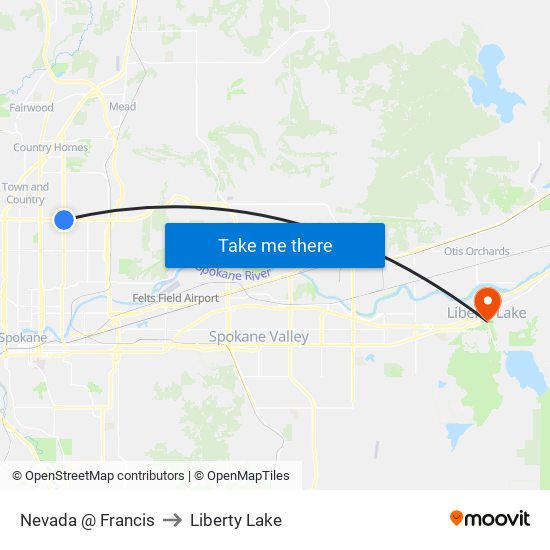 Nevada @ Francis to Liberty Lake map