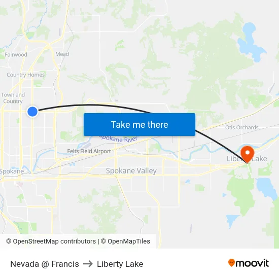 Nevada @ Francis to Liberty Lake map