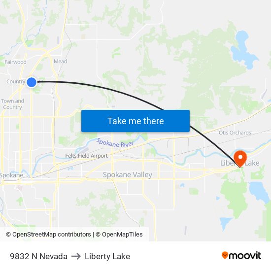 9832 N Nevada to Liberty Lake map