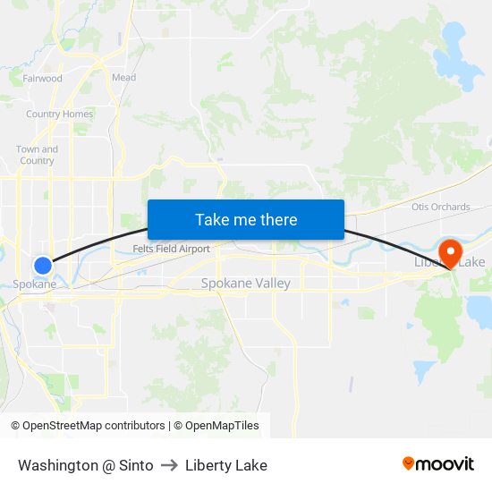 Washington @ Sinto to Liberty Lake map