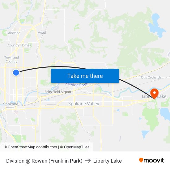 Division @ Rowan (Franklin Park) to Liberty Lake map