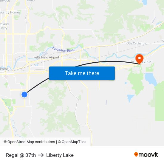 Regal @ 37th to Liberty Lake map