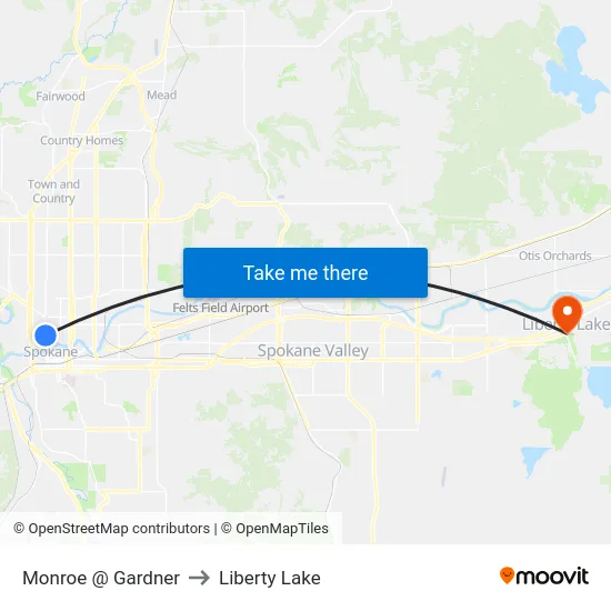 Monroe @ Gardner to Liberty Lake map