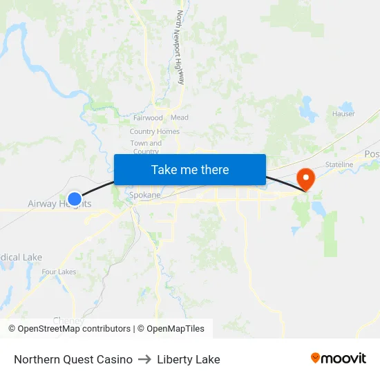 Northern Quest Casino to Liberty Lake map