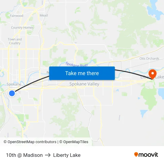 10th @ Madison to Liberty Lake map