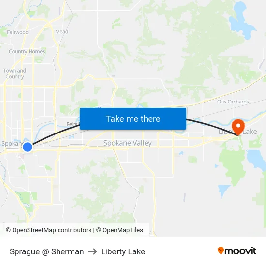 Sprague @ Sherman to Liberty Lake map