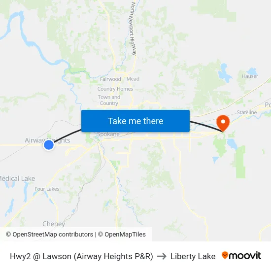 Hwy2 @ Lawson (Airway Heights P&R) to Liberty Lake map