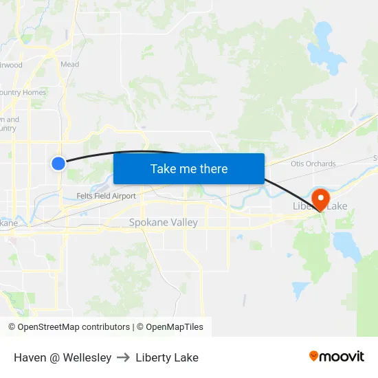 Haven @ Wellesley to Liberty Lake map