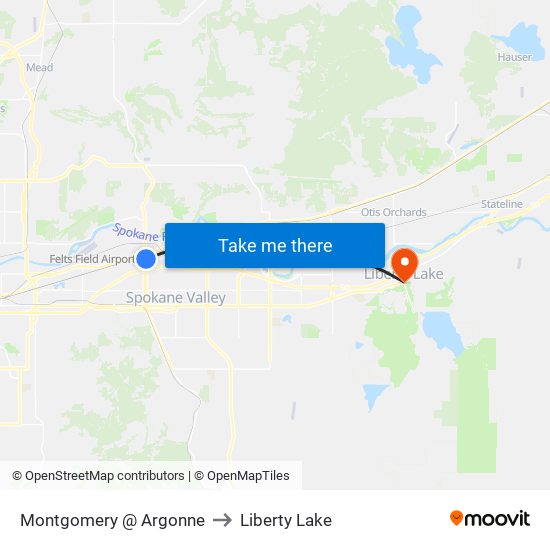 Montgomery @ Argonne to Liberty Lake map