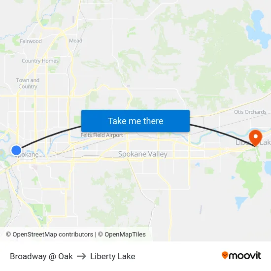 Broadway @ Oak to Liberty Lake map
