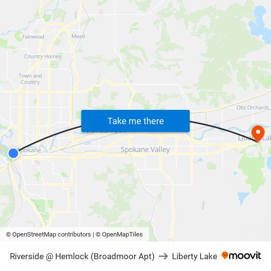 Riverside @ Hemlock (Broadmoor Apt) to Liberty Lake map