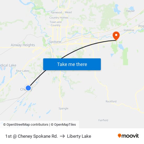 1st @ Cheney Spokane Rd. to Liberty Lake map