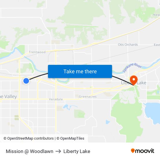 Mission @ Woodlawn to Liberty Lake map