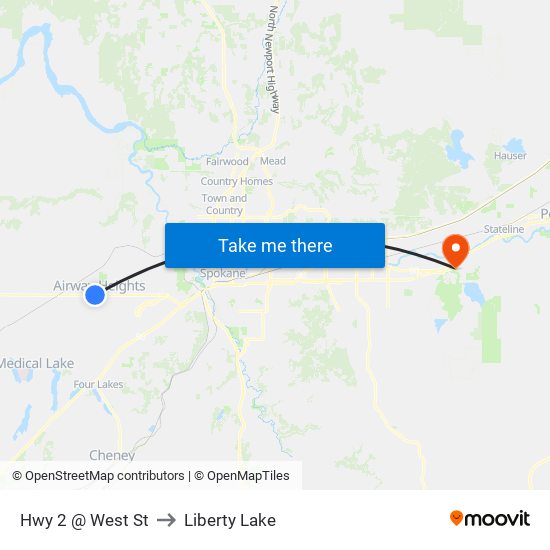 Hwy 2 @ West St to Liberty Lake map