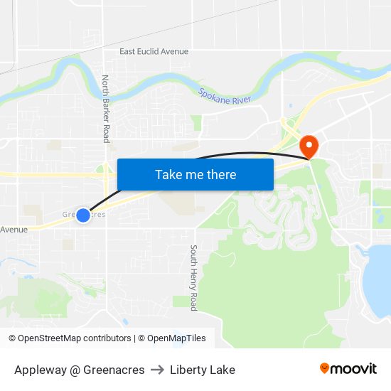 Appleway @ Greenacres to Liberty Lake map