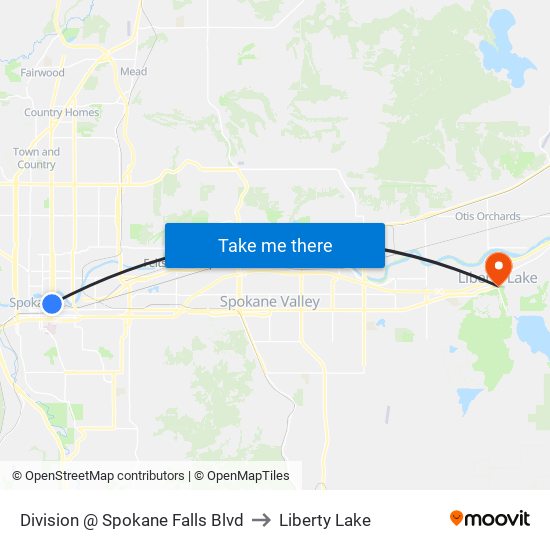 Division @ Spokane Falls Blvd to Liberty Lake map