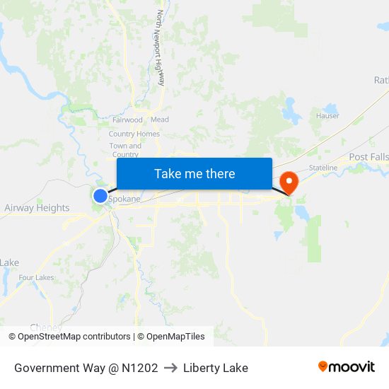 Government Way @ N1202 to Liberty Lake map