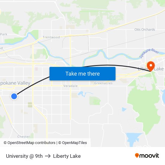 University @ 9th to Liberty Lake map