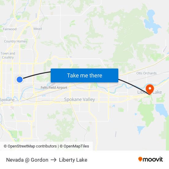 Nevada @ Gordon to Liberty Lake map