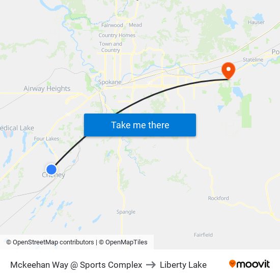 Mckeehan Way @ Sports Complex to Liberty Lake map