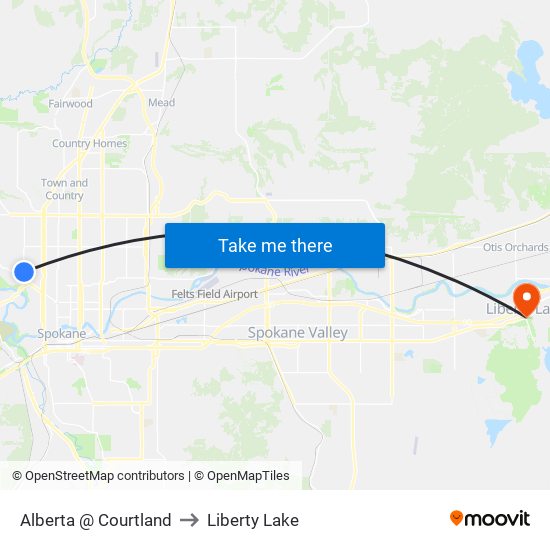 Alberta @ Courtland to Liberty Lake map