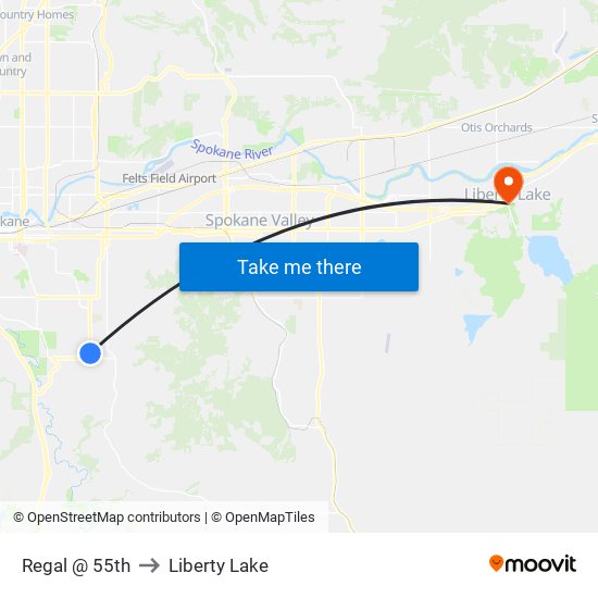 Regal @ 55th to Liberty Lake map