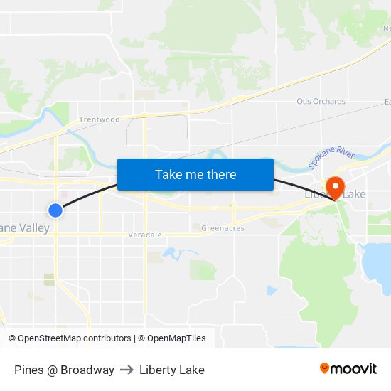 Pines @ Broadway to Liberty Lake map