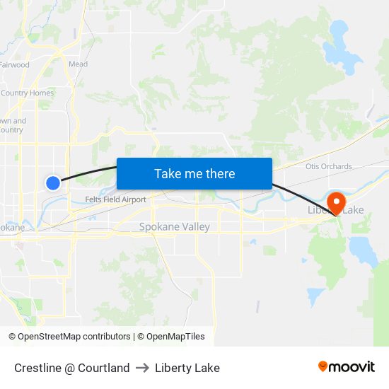 Crestline @ Courtland to Liberty Lake map