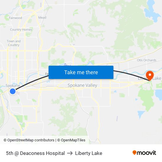 5th @ Deaconess Hospital to Liberty Lake map