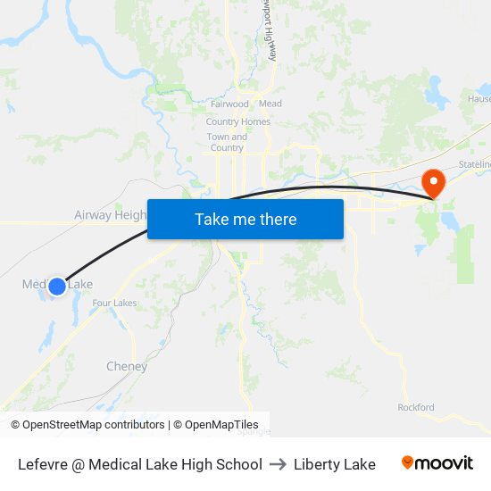 Lefevre @ Medical Lake High School to Liberty Lake map