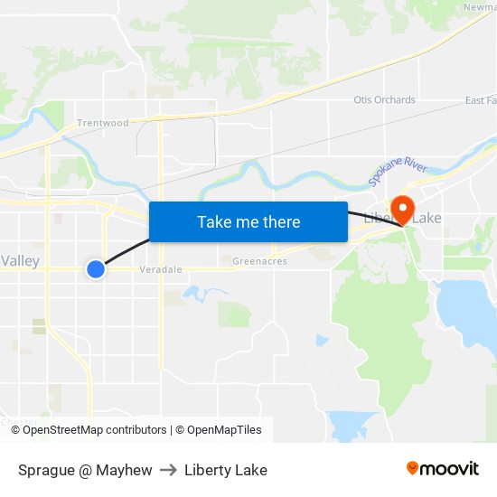 Sprague @ Mayhew to Liberty Lake map