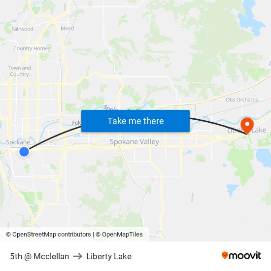 5th @ Mcclellan to Liberty Lake map