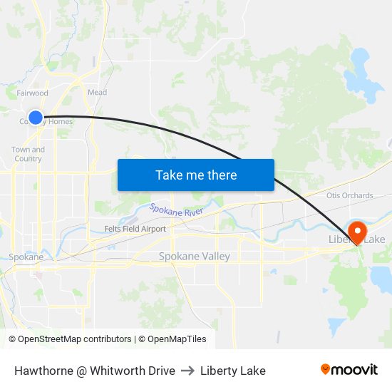 Hawthorne @ Whitworth Drive to Liberty Lake map