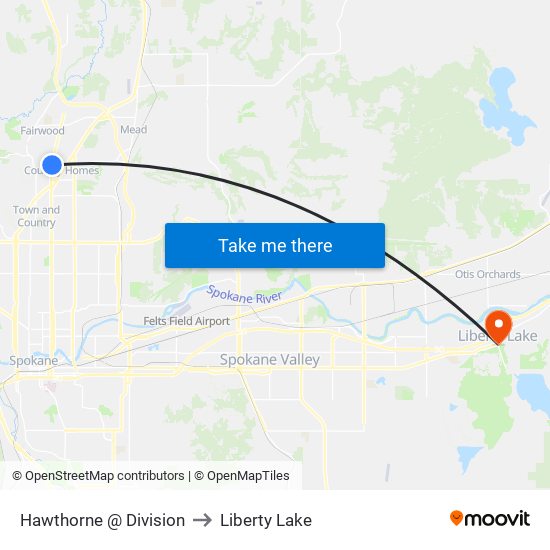 Hawthorne @ Division to Liberty Lake map