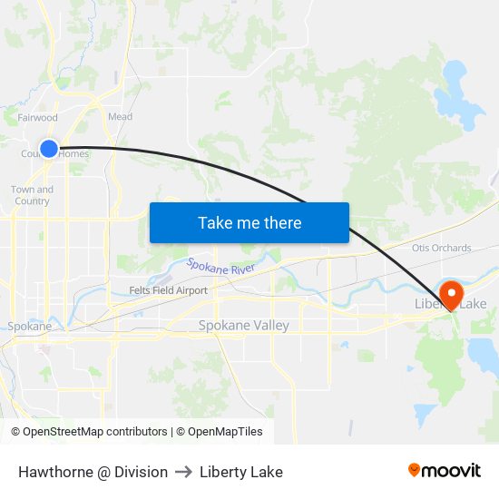 Hawthorne @ Division to Liberty Lake map