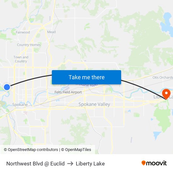 Northwest Blvd @ Euclid to Liberty Lake map