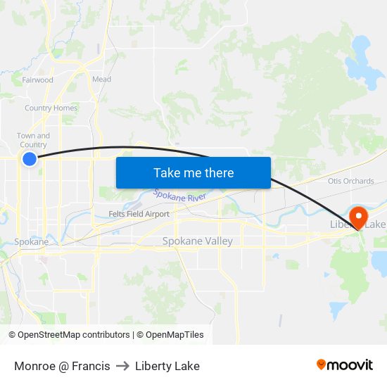 Monroe @ Francis to Liberty Lake map